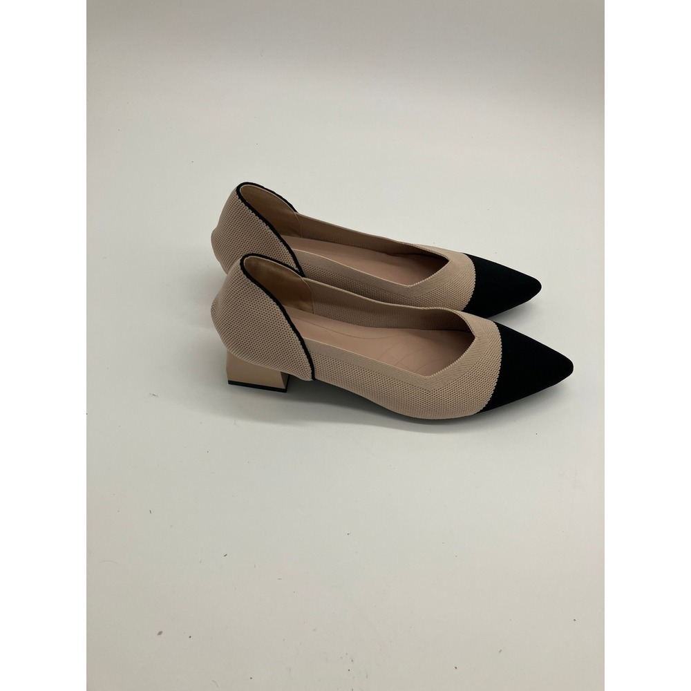 Womens Two Tone Knit Pointed Toe Block Heel Pumps Beige Black Size 10.5